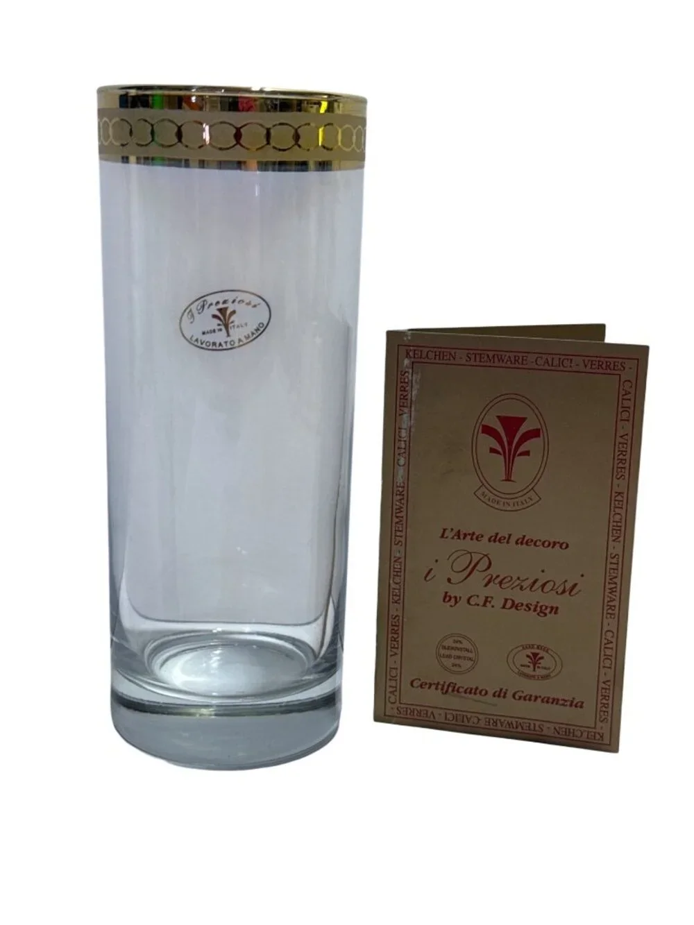 Italian Handcrafted Glassware Set 4 Gold Trim Floral Box Decor Stemware Gift